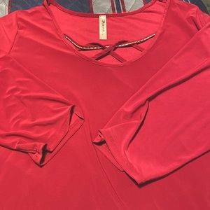 24seven Fancy Top Muted Red sparkling neck accent 3/4 length sleeves Gorgeous!!